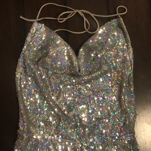 Fashion Nova Silver Sequins Romper